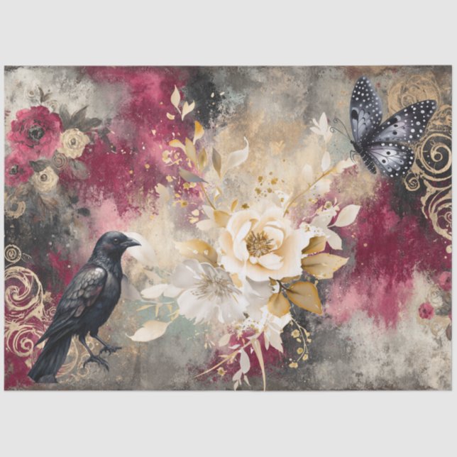 Abstract Art College Distressed Florals Decoupage Tissue Paper (Front)