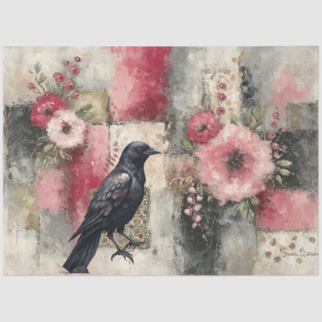 Abstract Art College Distressed Florals Decoupage Tissue Paper (Front)