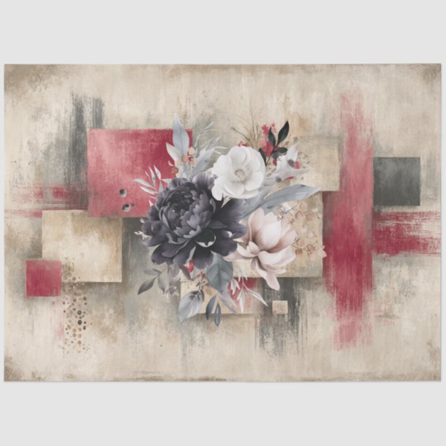Abstract Art College Distressed Florals Decoupage Tissue Paper (Front)