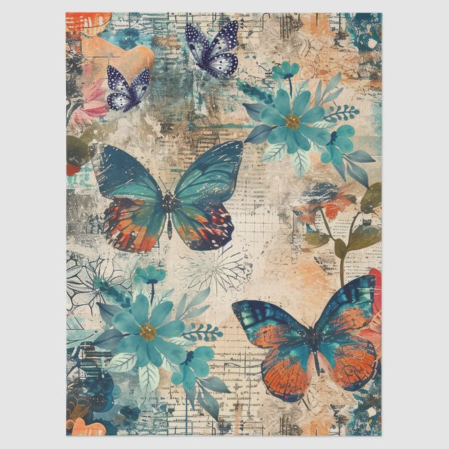 Abstract Art College Florals & Butterflies Tissue Paper (Front)
