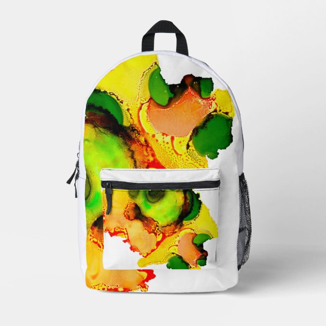 Abstract art colorful ink art printed backpack (Front)