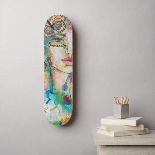 Abstract Art Colorful Woman Flowers Butterfly Cool Skateboard