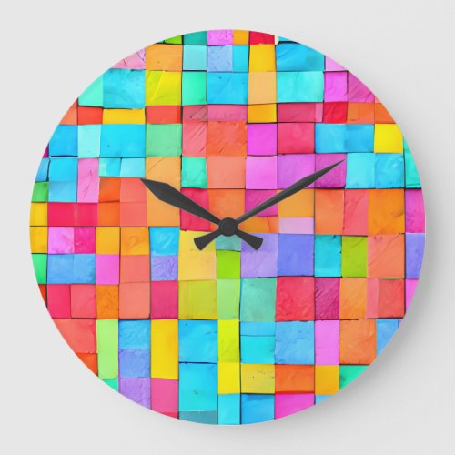 Abstract Art Colorful Woven Paper Design Large Clock