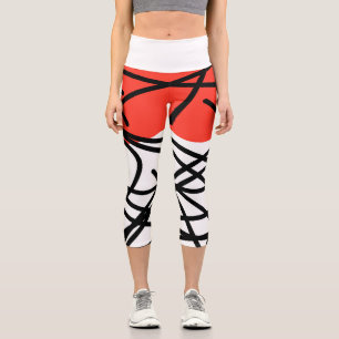 Abstract Art Coral Red Black White Minimalism Capri Leggings