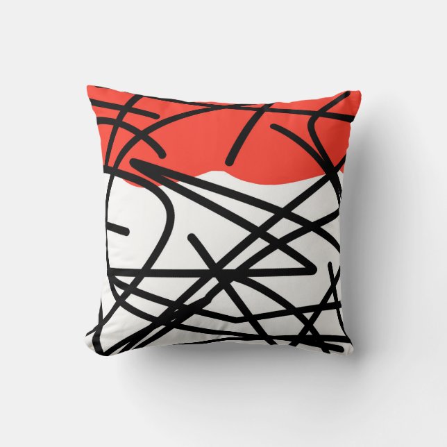 Abstract Art Coral Red Black White Throw Pillow (Front)