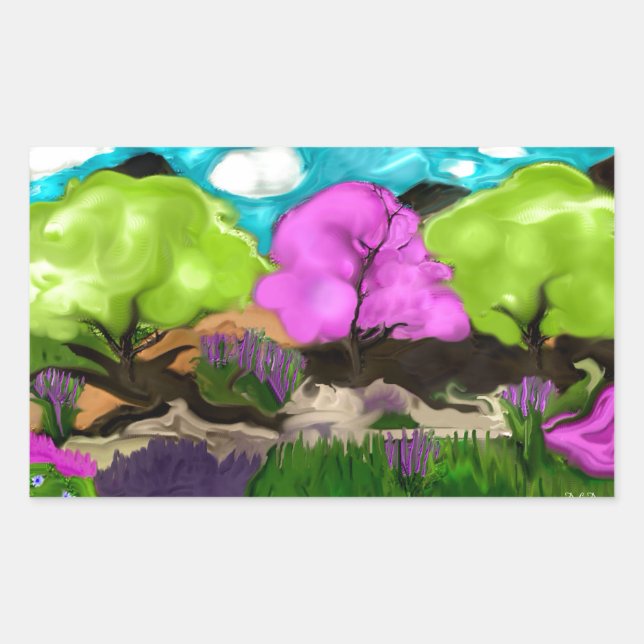Abstract Art Cotton Candy Trees Rectangular Sticker (Front)