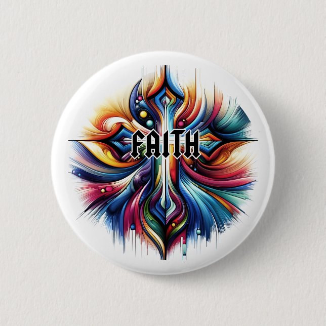 Abstract Art Cross Faith Button (Front)