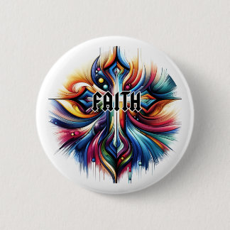 Abstract Art Cross Faith Button