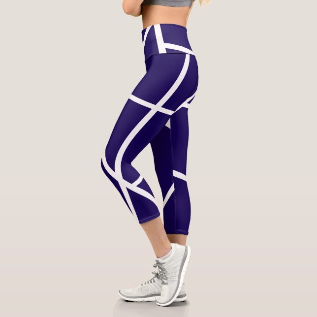 Abstract Art Dark Blue White Minimalism Capri Leggings (Left)