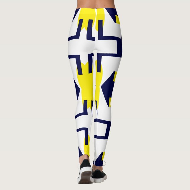 Abstract Art Dark Blue Yellow White Leggings (Back)