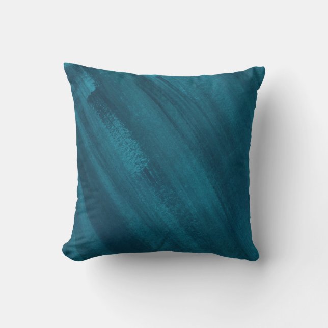 Abstract art dark teal green blue brushed throw pillow (Front)