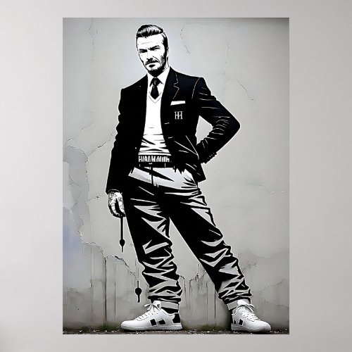 Abstract Art David Beckham Black and White Canvas Poster