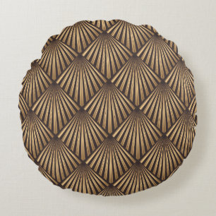 Abstract Art Deco: Gold Elegance. Round Pillow