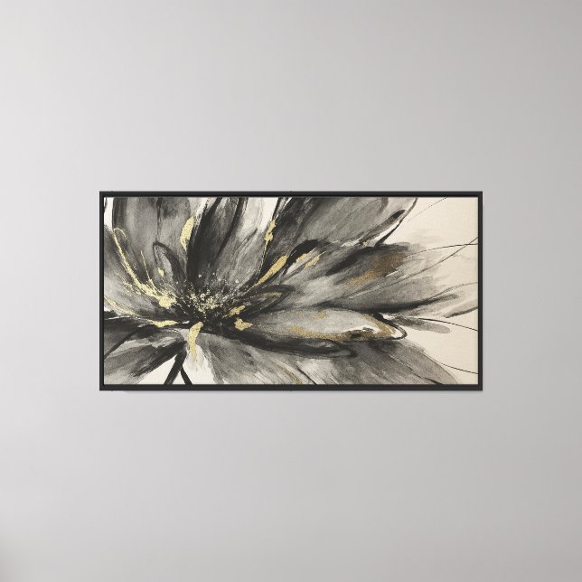 Abstract Art Deco Lotus Black, Tan, Gold Canvas Print (Front)
