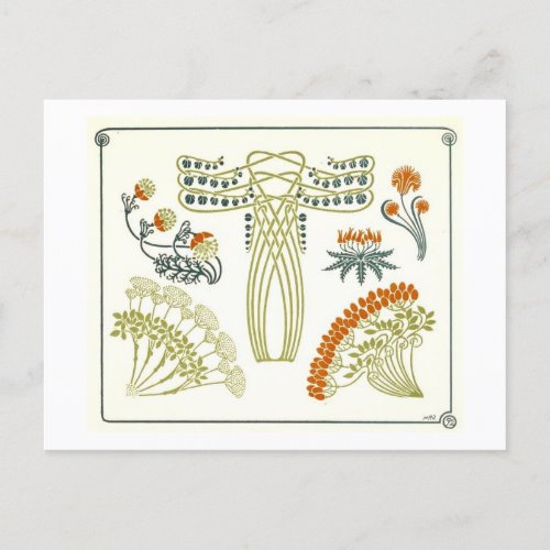 Abstract Art Deco Postcard with Tiny Flowers