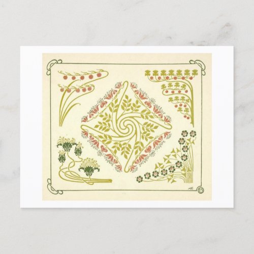 Abstract Art Deco Postcard with Tiny Leaves