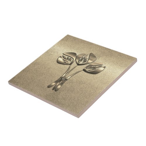 Abstract Art Deco Style Gold Tulips Tile