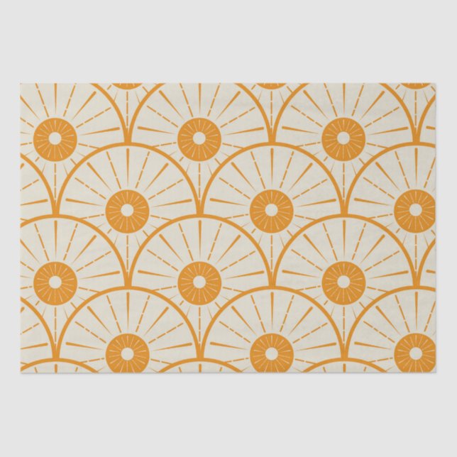 Abstract Art Deco Sun Pattern Orange Tissue Paper (Front)