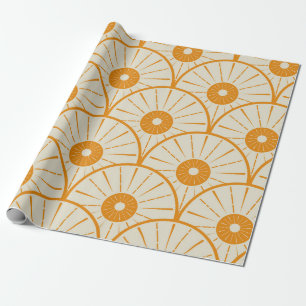 Abstract Art Deco Sun Pattern Orange  Wrapping Paper