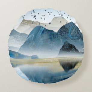 Abstract art decorative background. Mountains and  Round Pillow