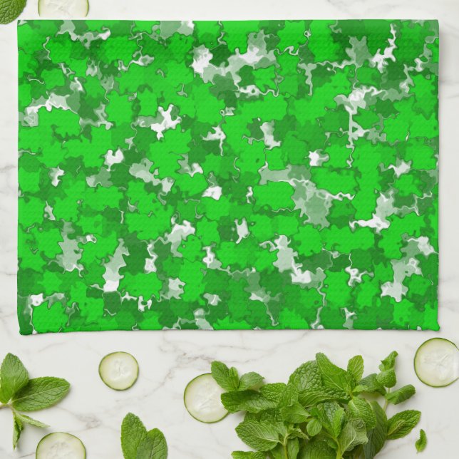Abstract Art Design Green Foliage Kitchen Towel (Folded)