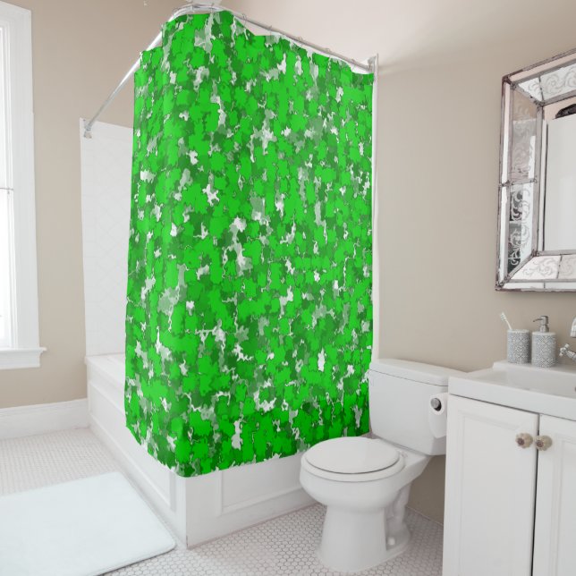 Abstract Art Design Green Foliage Shower Curtain (In Situ)