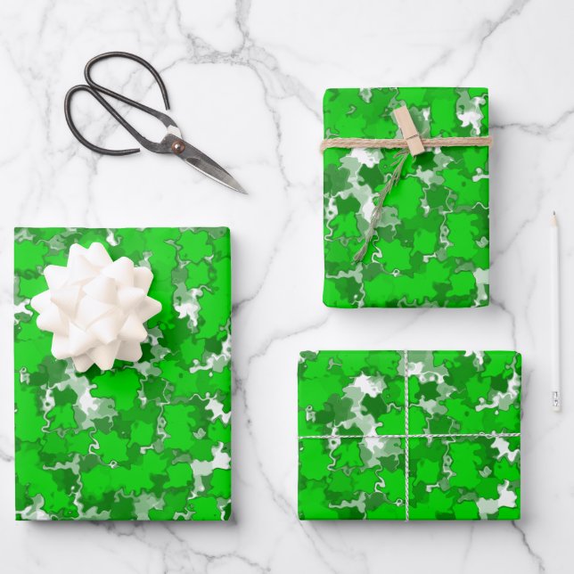 Abstract Art Design Green Foliage Wrapping Paper Sheets (Front)