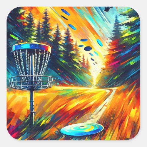 Abstract Art Disc Golf themed  Square Sticker