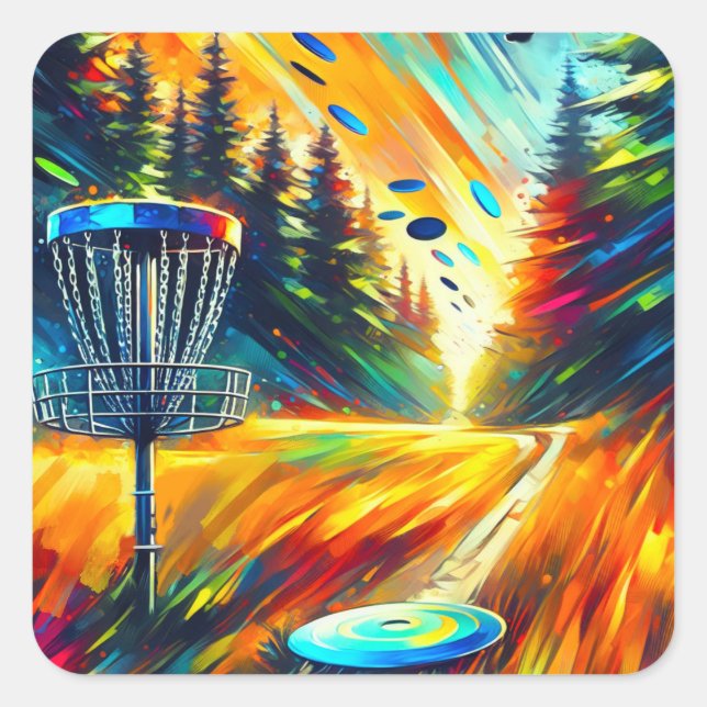 Abstract Art Disc Golf themed  Square Sticker (Front)