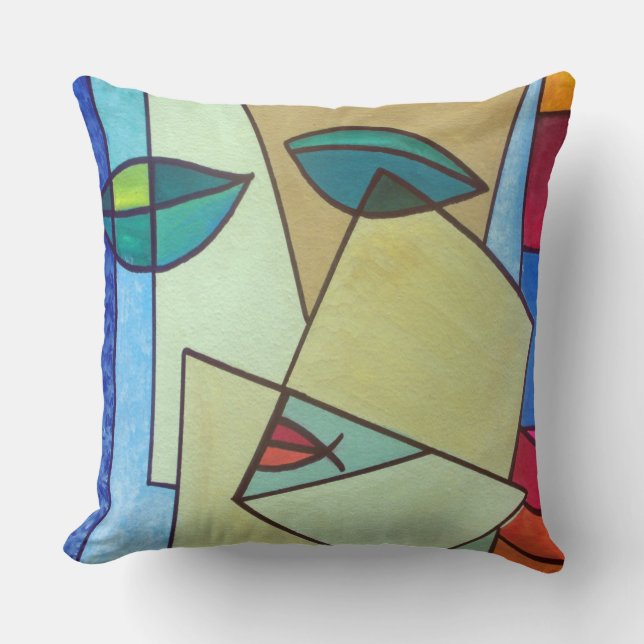 abstract art face throw pillow (Front)