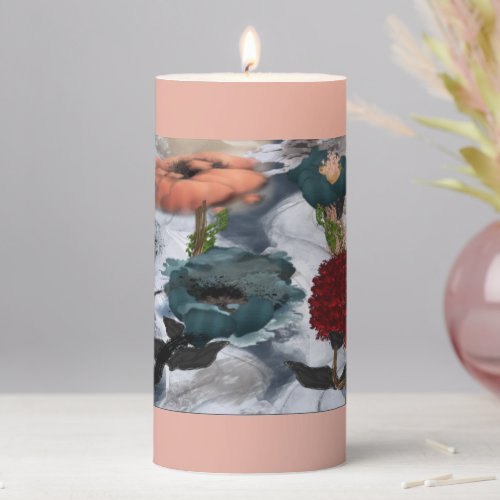 Abstract Art Floral  Pillar Candle