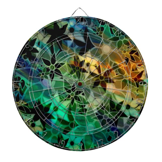 Abstract Art Flower Pattern Dartboard With Darts (Front)