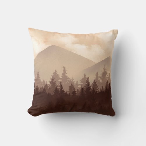 Abstract art foggy forest in mountains art pillow