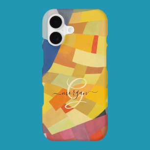 Abstract Art, Gold Monogram, Black Script Name iPhone 17 Case