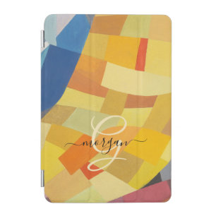 Abstract Art, Gold Monogram, Black Script Name iPad Mini Cover