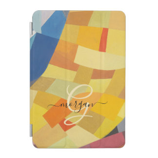 Abstract Art, Gold Monogram, Black Script Name iPad Mini Cover