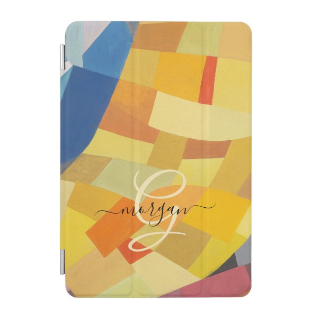 Abstract Art, Gold Monogram, Black Script Name iPad Mini Cover (Front)