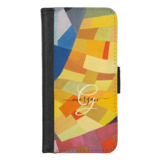 Abstract Art, Gold Monogram, Black Script Name iPhone 8/7 Wallet Case
