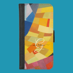 Abstract Art, Gold Monogram, Black Script Name iPhone 8/7 Wallet Case