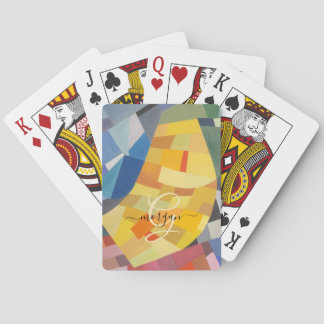 Abstract Art, Gold Monogram, Black Script Name Poker Cards