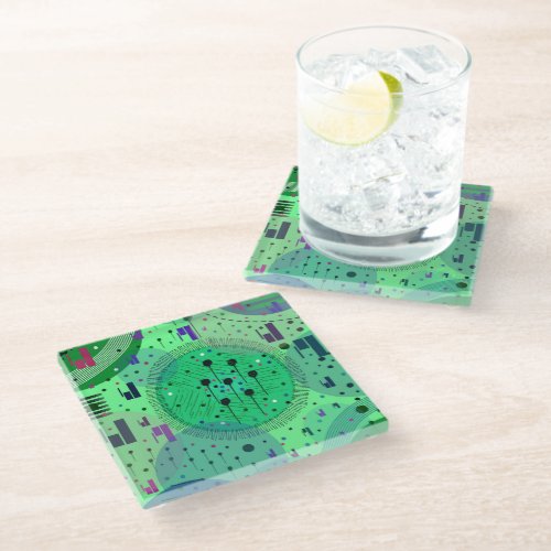 Abstract Art: Green Kiwi Fruit Glass Coaster