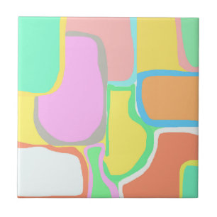 Abstract Art Grey White Yellow Turquoise Pastel Ceramic Tile