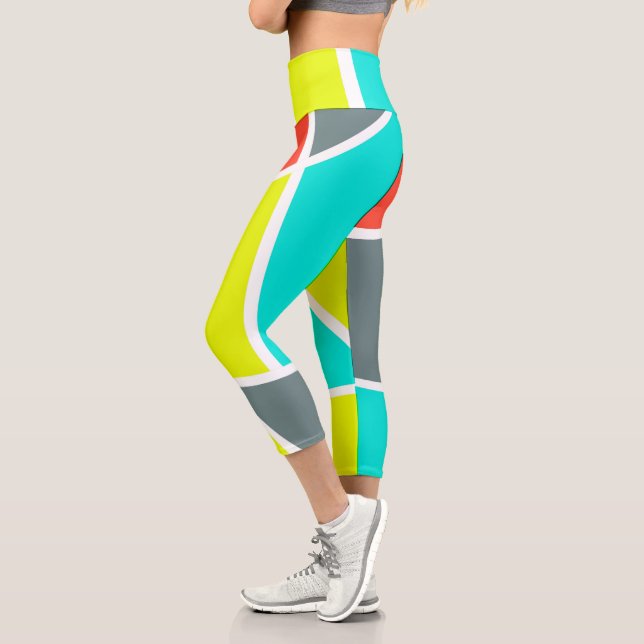 Abstract Art Grey Yellow Coral Minimalism Capri Leggings (Left)
