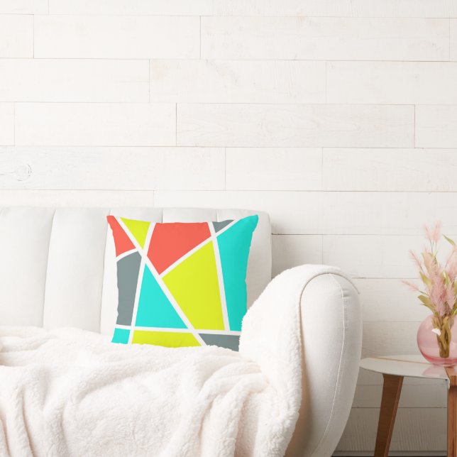 Abstract Art Grey Yellow Coral Minimalism Throw Pillow (Couch)