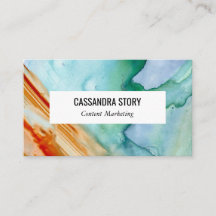 Abstract art hand painted business card teal red