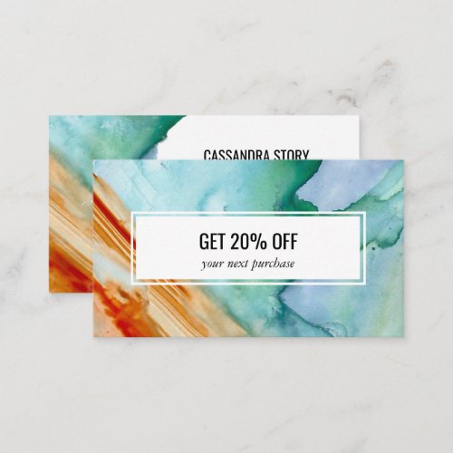 Abstract art hand painted teal red discount card