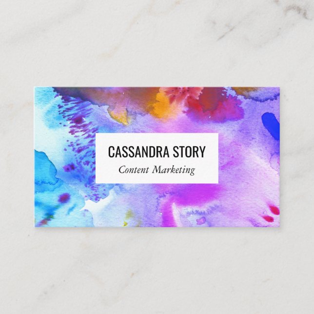 Abstract art hand painted watercolor splashes business card (Front)