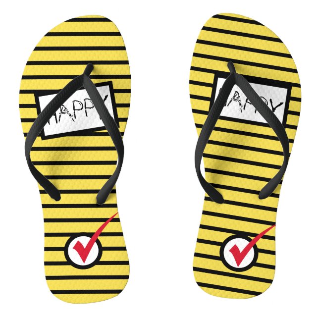 Abstract Art Happy Check Tick Bee Flip Flops (Footbed)