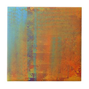 Abstract Art in Aqua, Copper, Gold Ceramic Tile