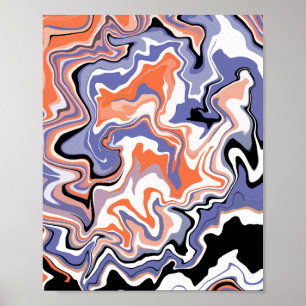 Abstract Art in Orange, Blue, black, & white Poster
